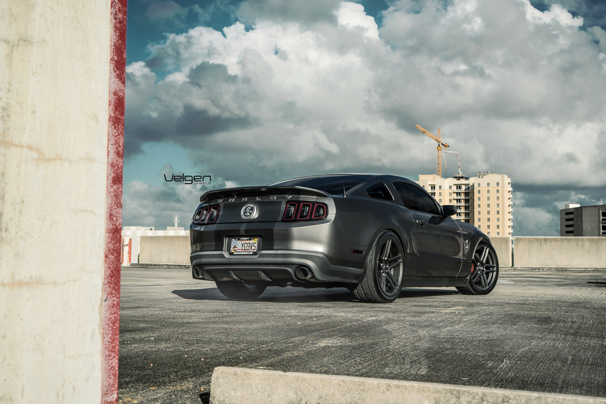 Gray Ford Mustang Shelby with Custom Rear Spoiler - Photo by Velgen