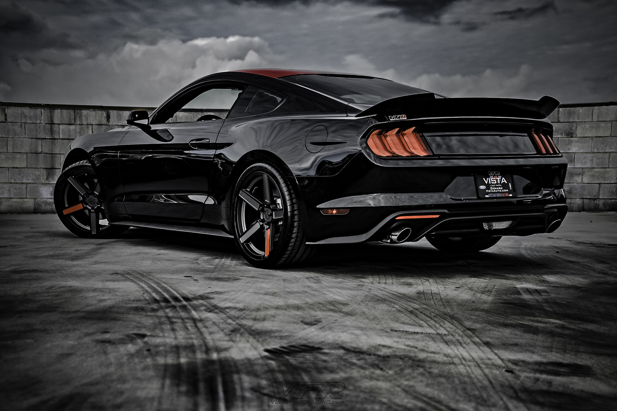 Custom Style Rear Spoiler on Black Ford Mustang - Photo by TSW Alloy Wheels