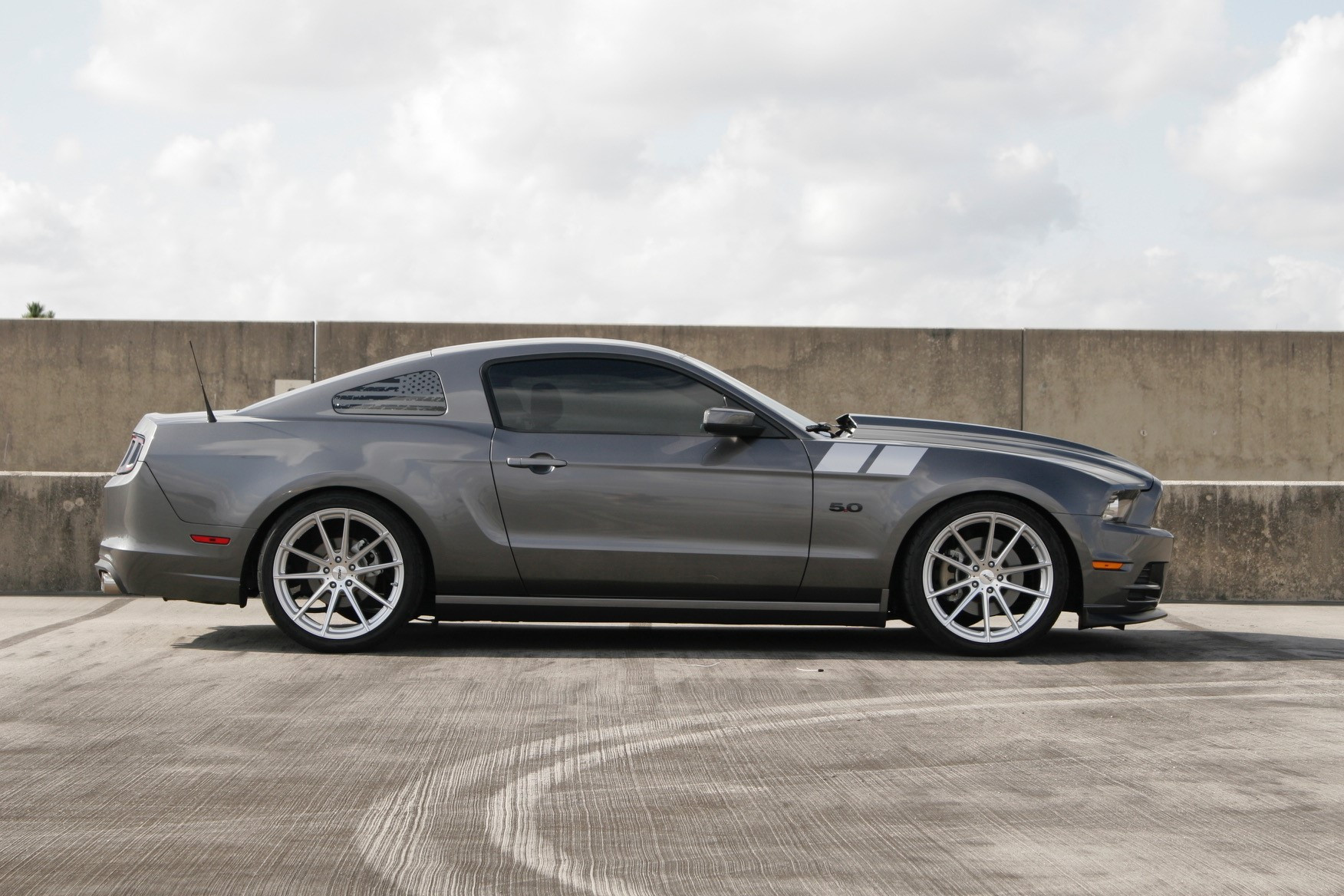 Gray Ford Mustang 5.0 with Aftermarket Side Skirts - Photo by TSW Alloy Wheels