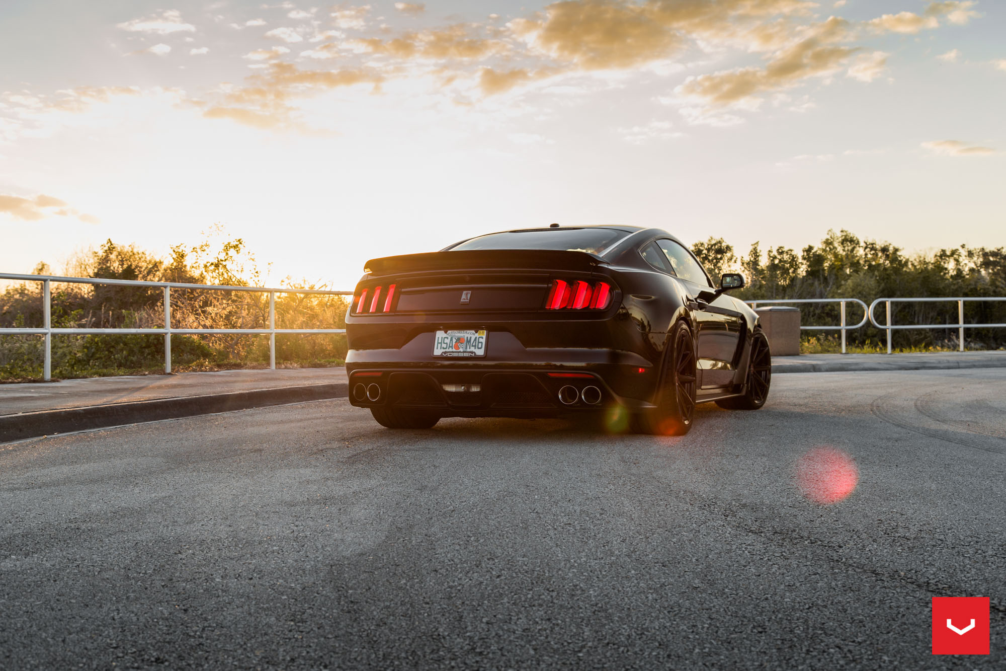 Custom Style Rear Spoiler on Black Ford Mustang - Photo by Vossen