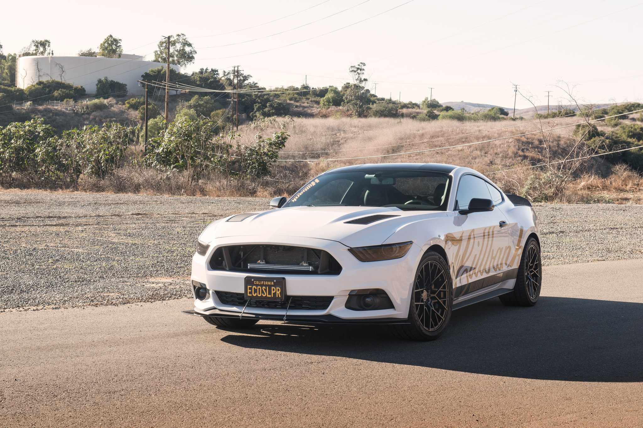White Ford Mustang with Custom Front Bumper Lip Spoiler - Photo by TSW Alloy Wheels