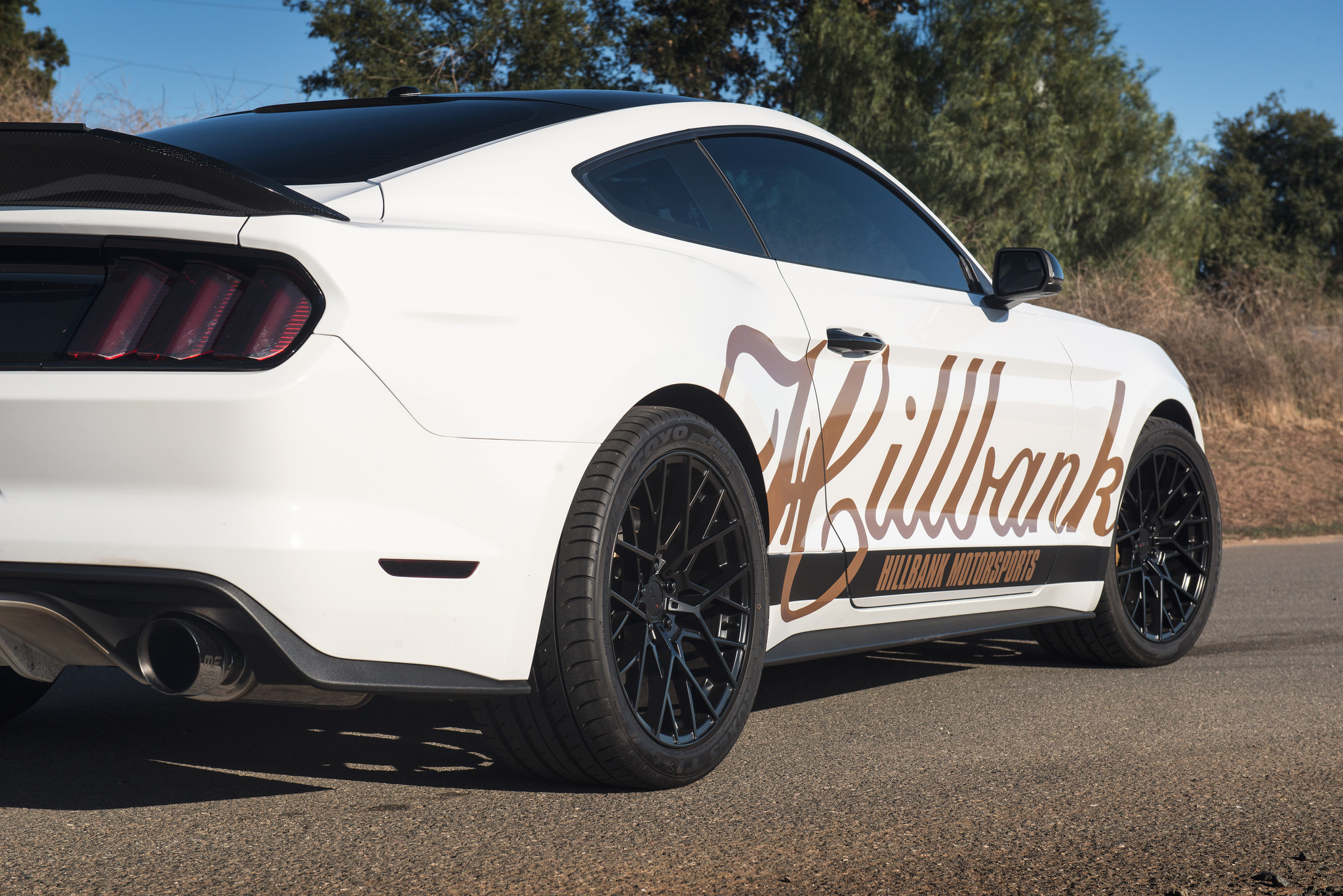 Aftermarket Rear Diffuser on White Ford Mustang - Photo by TSW Alloy Wheels