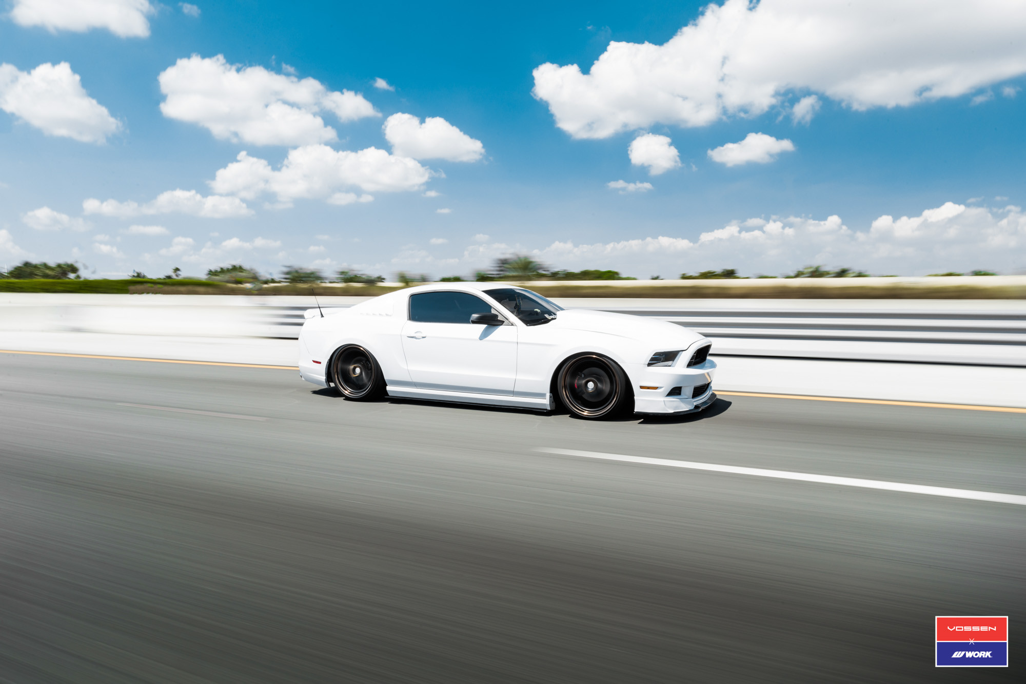Aftermarket Front Lip on White Ford Mustang - Photo by Vossen
