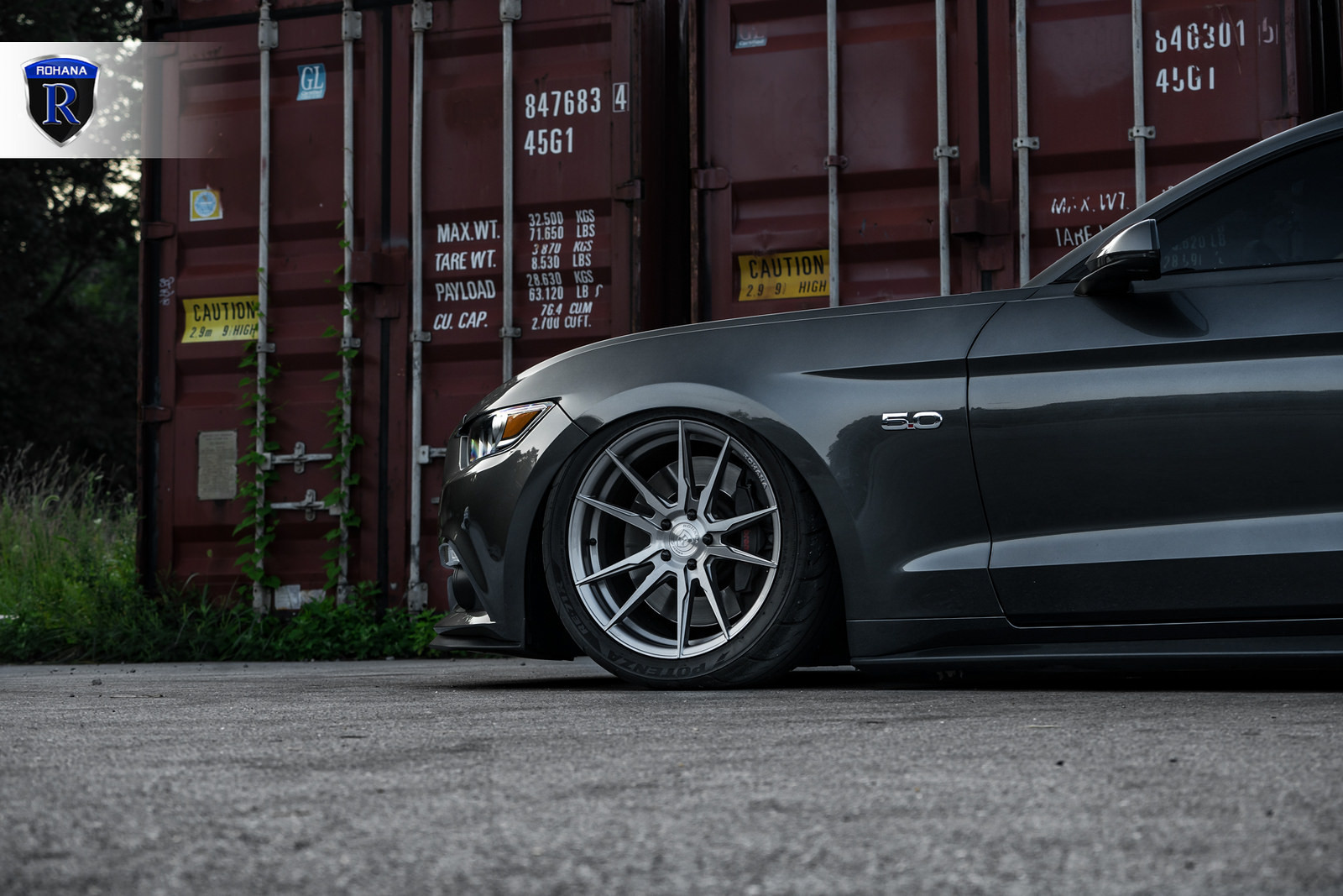 Gray Ford Mustang 5.0 with Chrome Rohana Wheels - Photo by Rohana Wheels