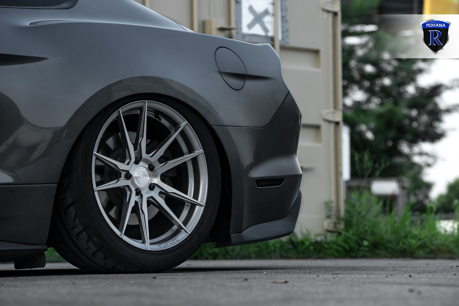 Gray Ford Mustang with Custom Chrome Rohana Rims - Photo by Rohana Wheels