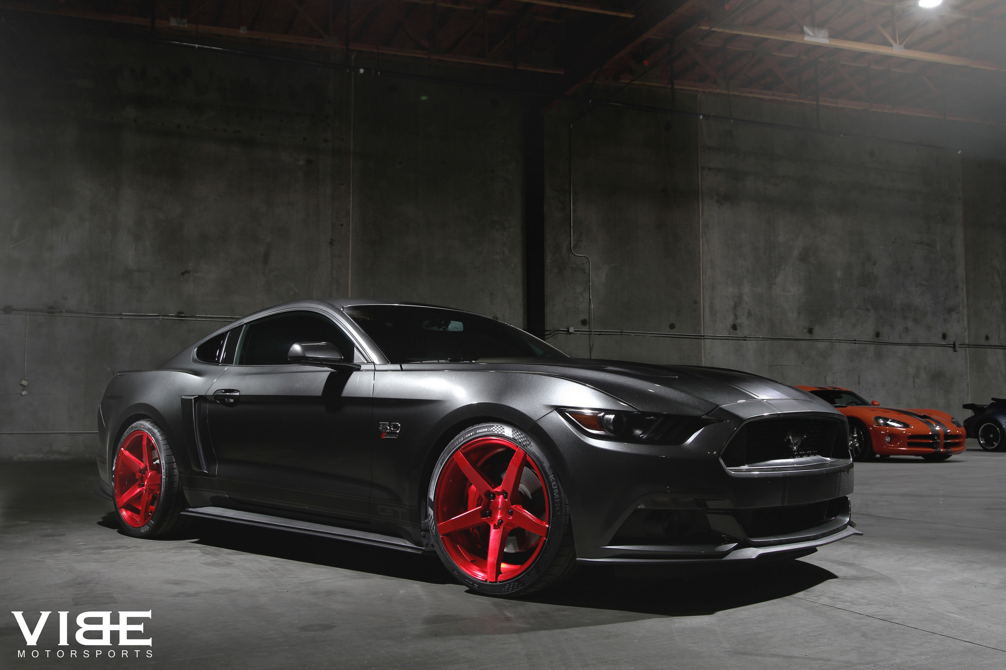 Ford Mustang With Red VELGEN Wheels - Photo by Vibe Motorsports