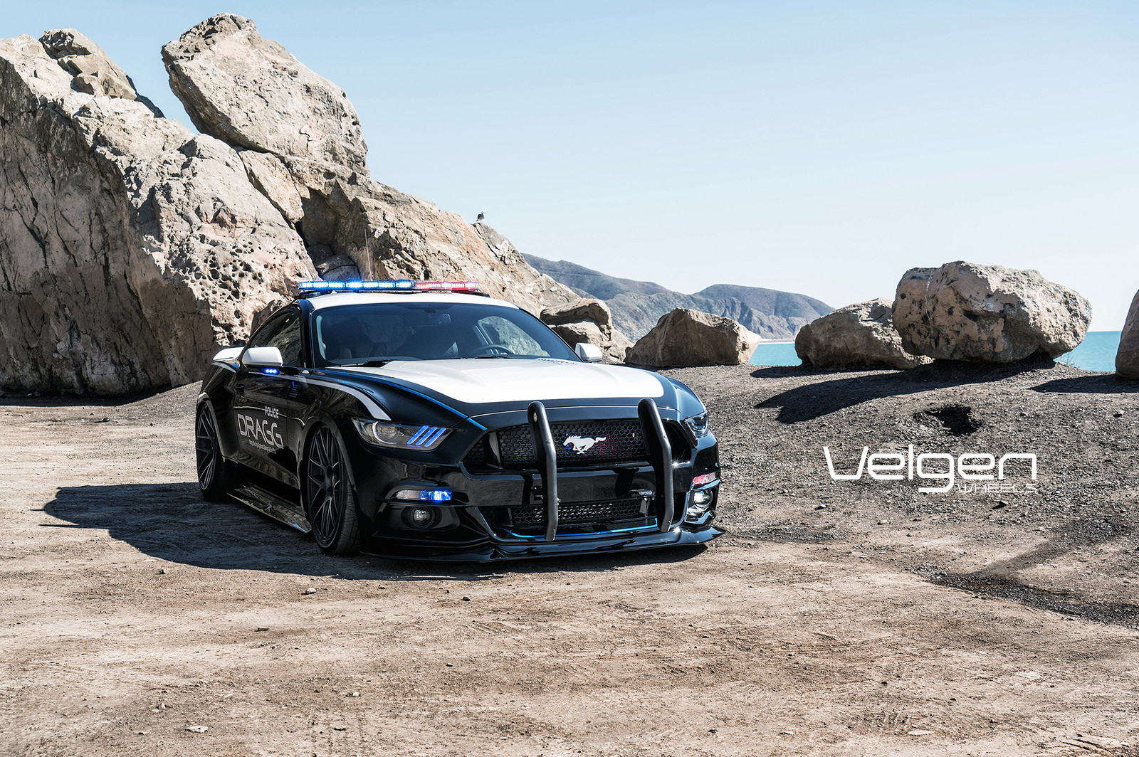 Ford Mustang GT With Blue LED Lightbars - Photo by Velgen