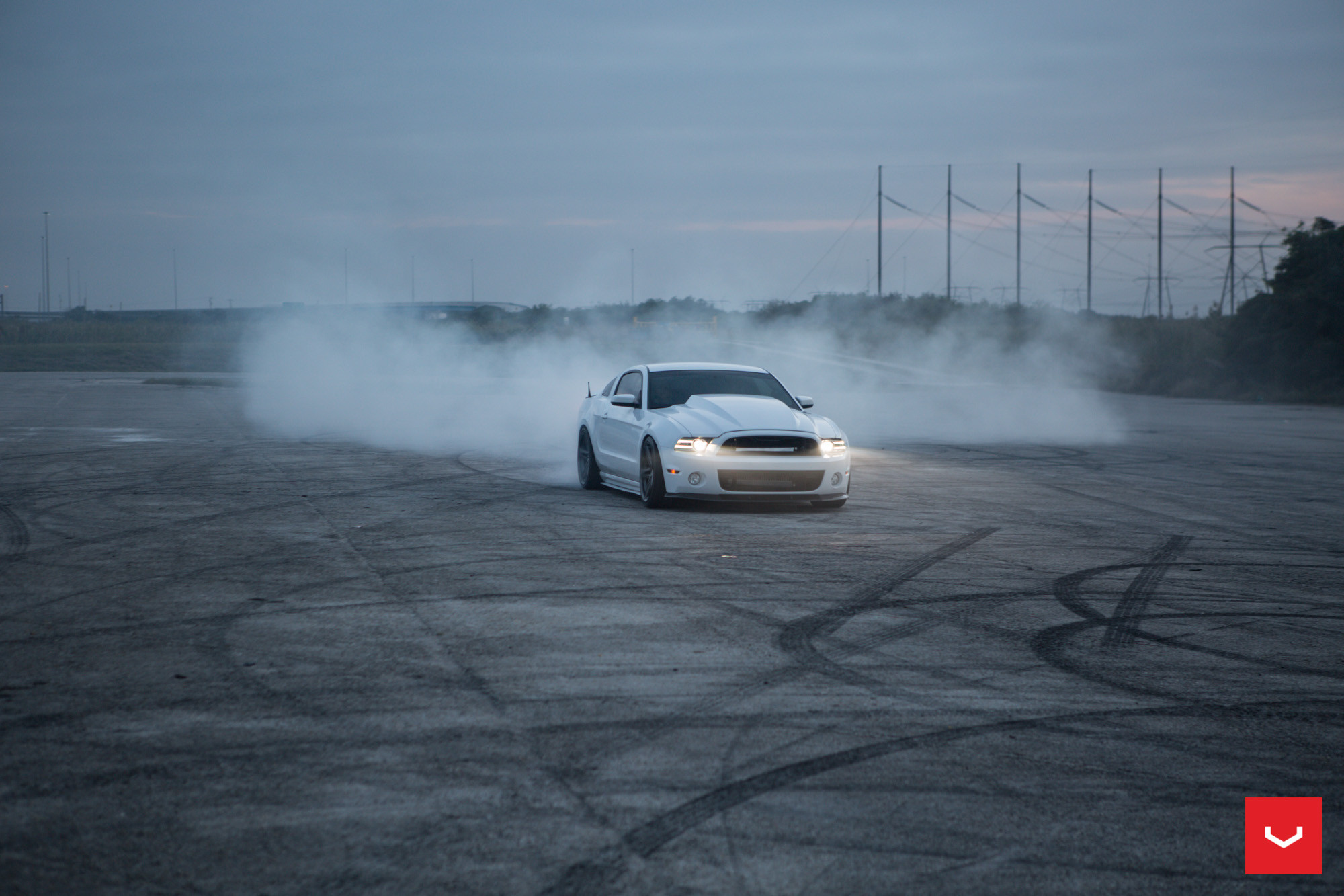 Ford Mustang With Large Cowl Hood Doing Burnouts - Photo by Vossen