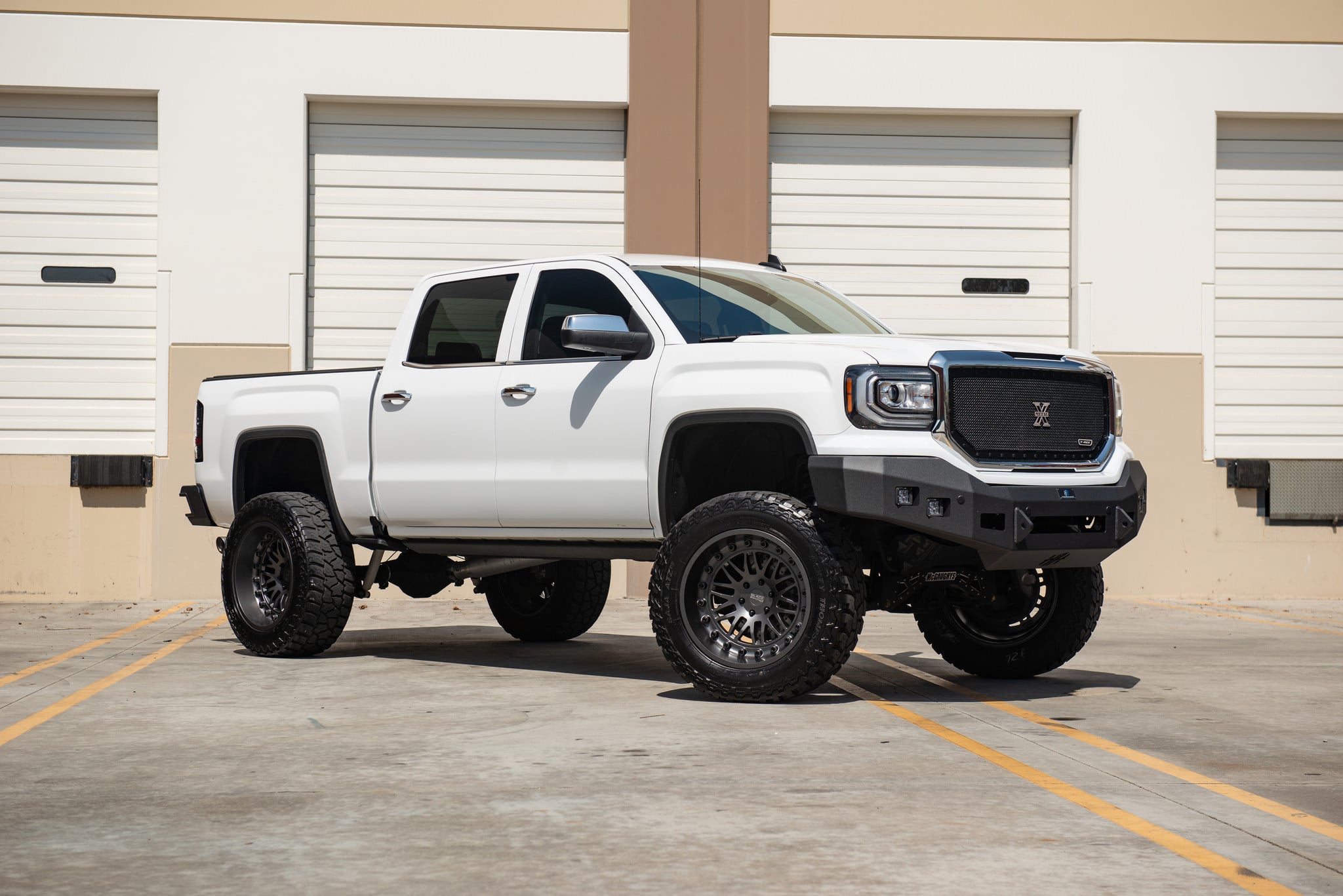T-Rex Mesh Grille on White Lifted GMC Sierra - Photo by Black Rhino Wheels