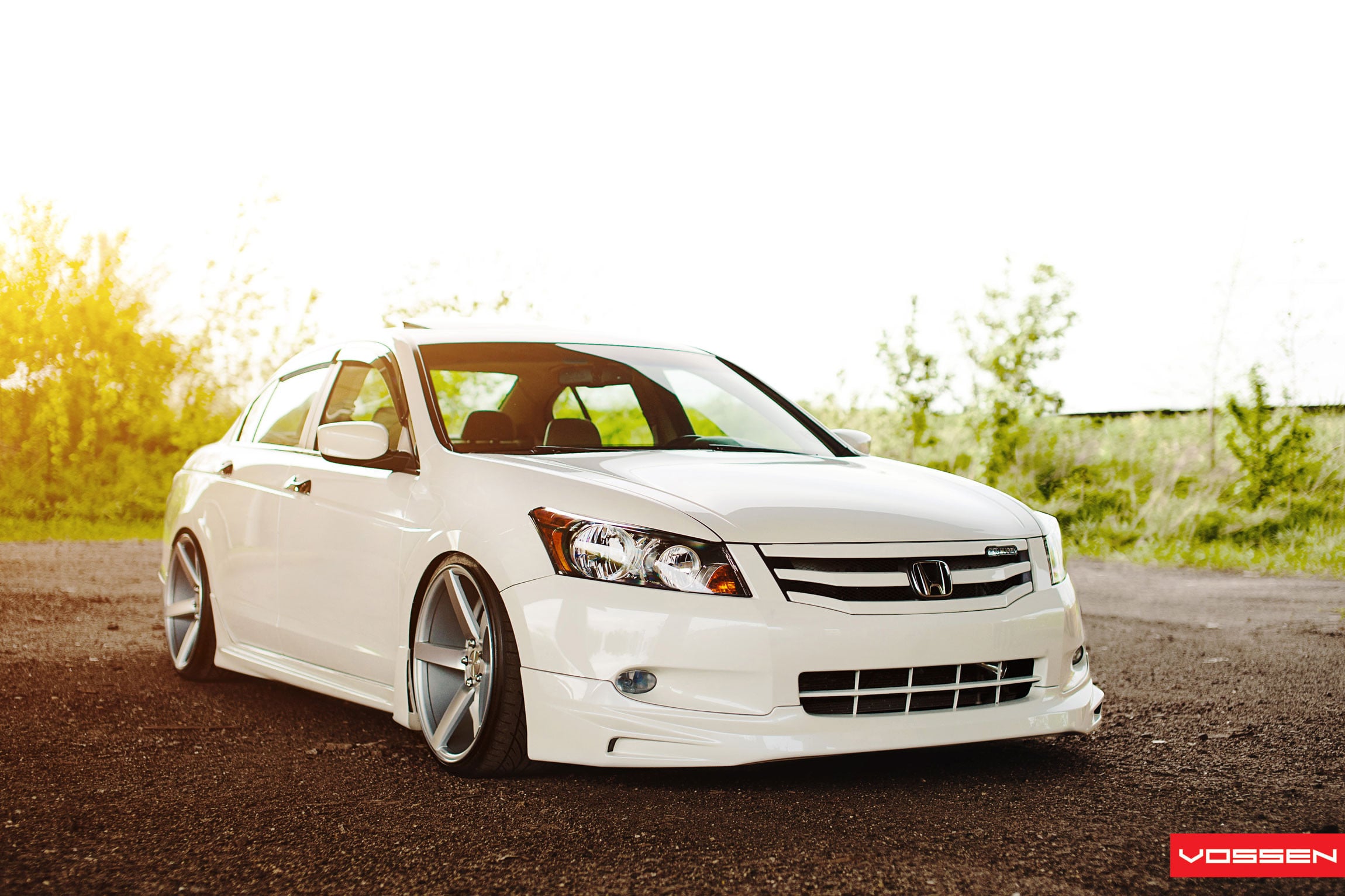 White Stanced Honda Accord with Custom Front Lip - Photo by Vossen