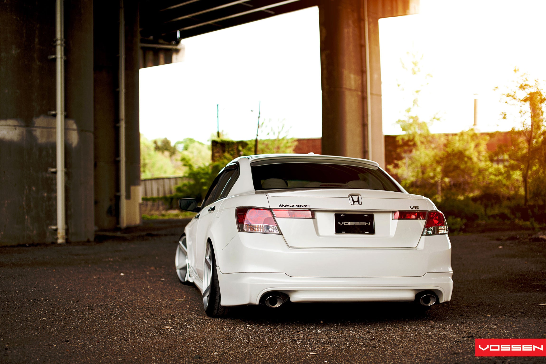 White Honda Accord V6 with Custom Rear Bumper - Photo by Vossen