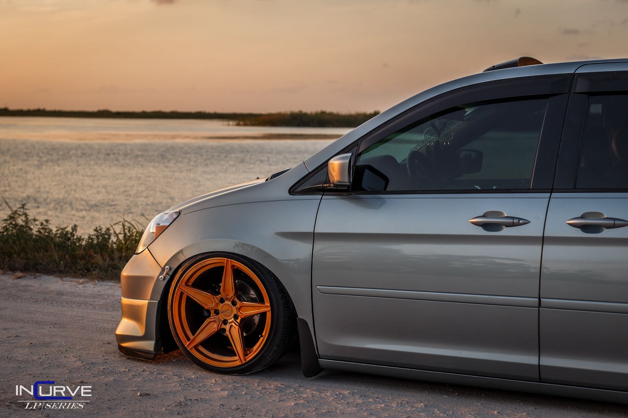 Gray Honda Odyssey with Matte Gold Incurve Wheels - Photo by Incurve Wheels