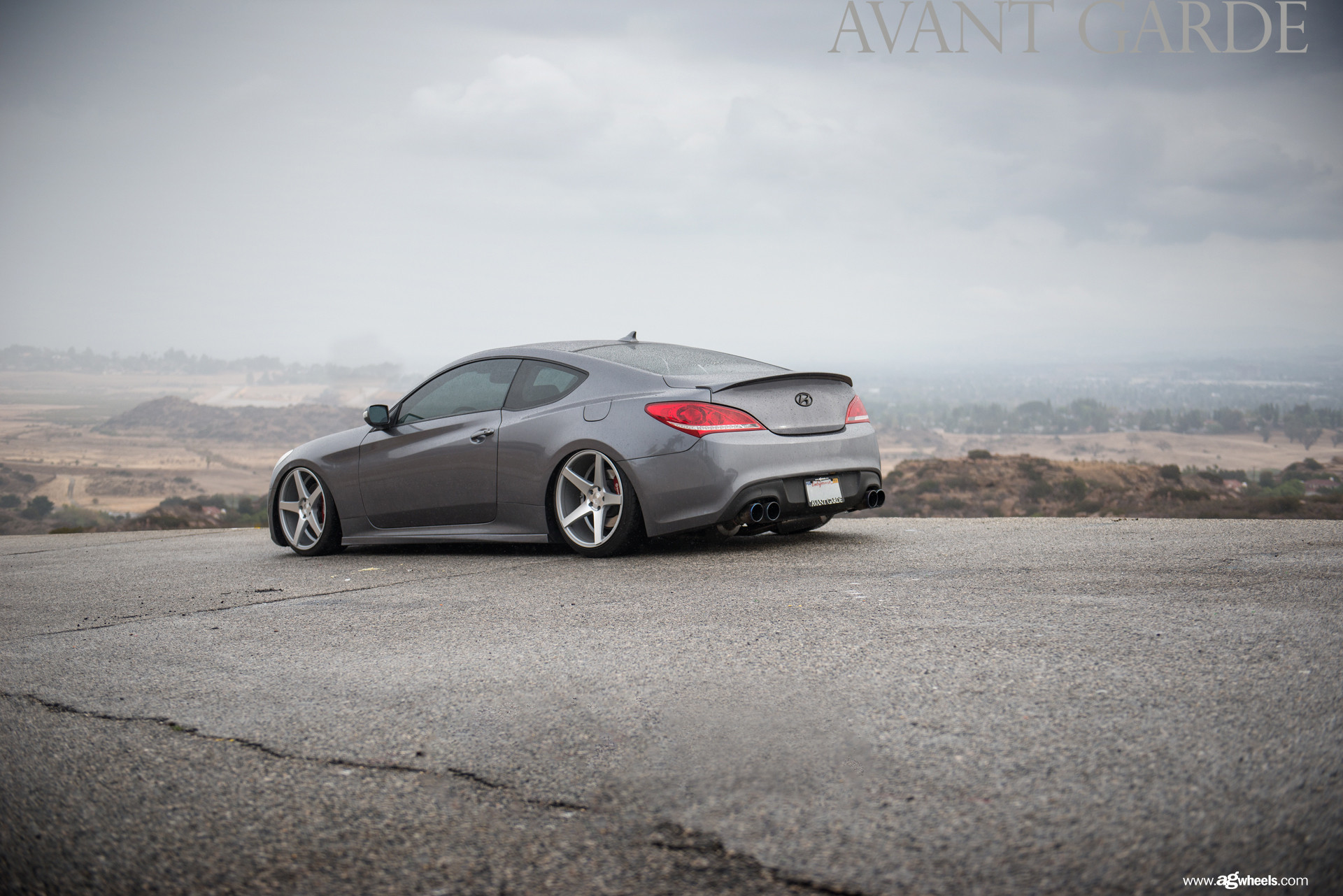 Custom Exhaust System on Gray Hyundai Genesis Coupe - Photo by Avant Garde Wheels