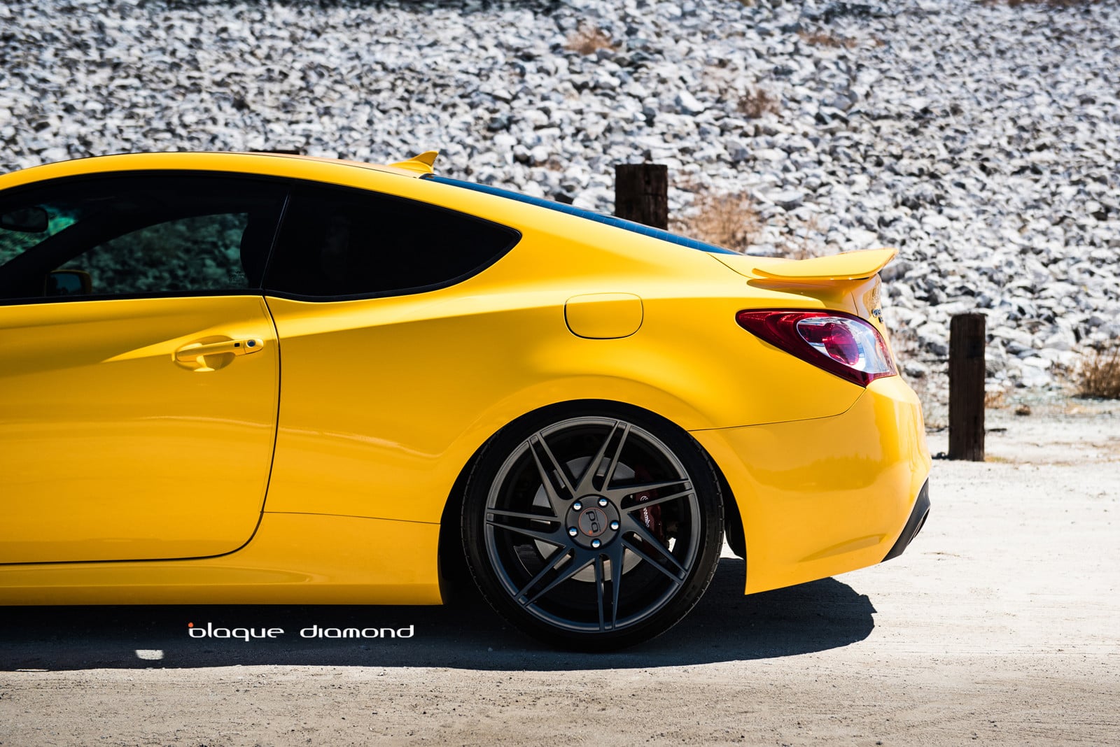 Blaque Diamond Rims on Yellow Hyundai Genesis Coupe - Photo by Blaque Diamond