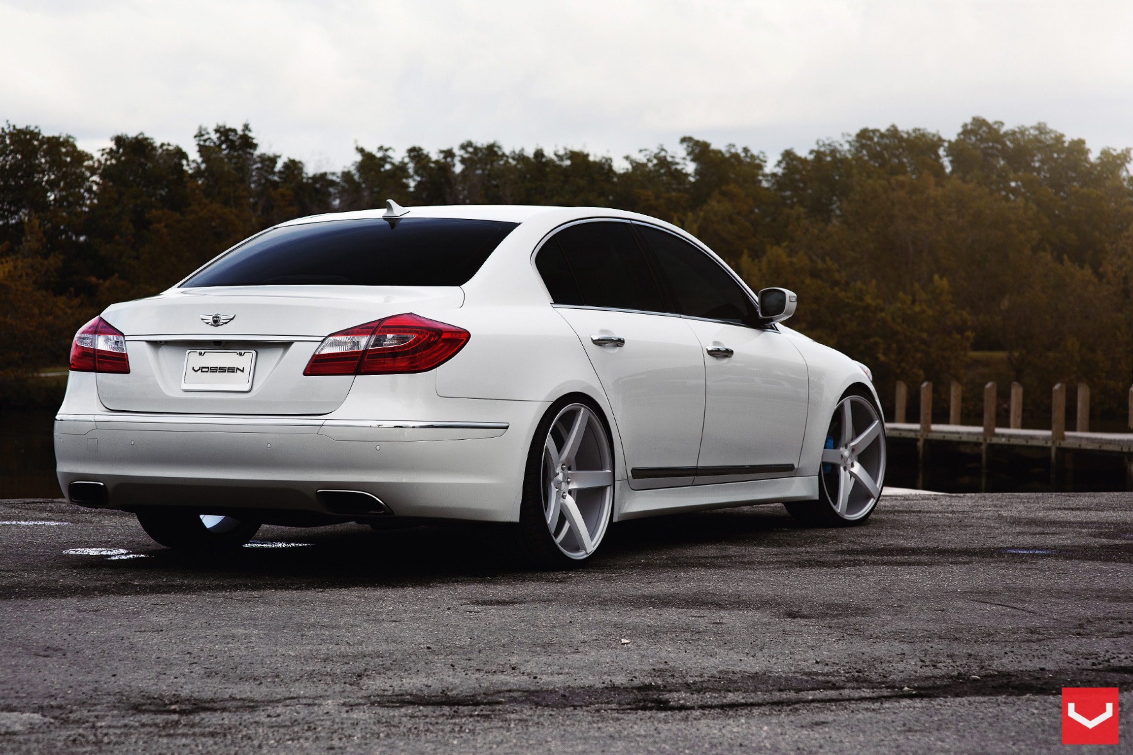 Red LED Taillights on White Hyundai Genesis - Photo by Vossen