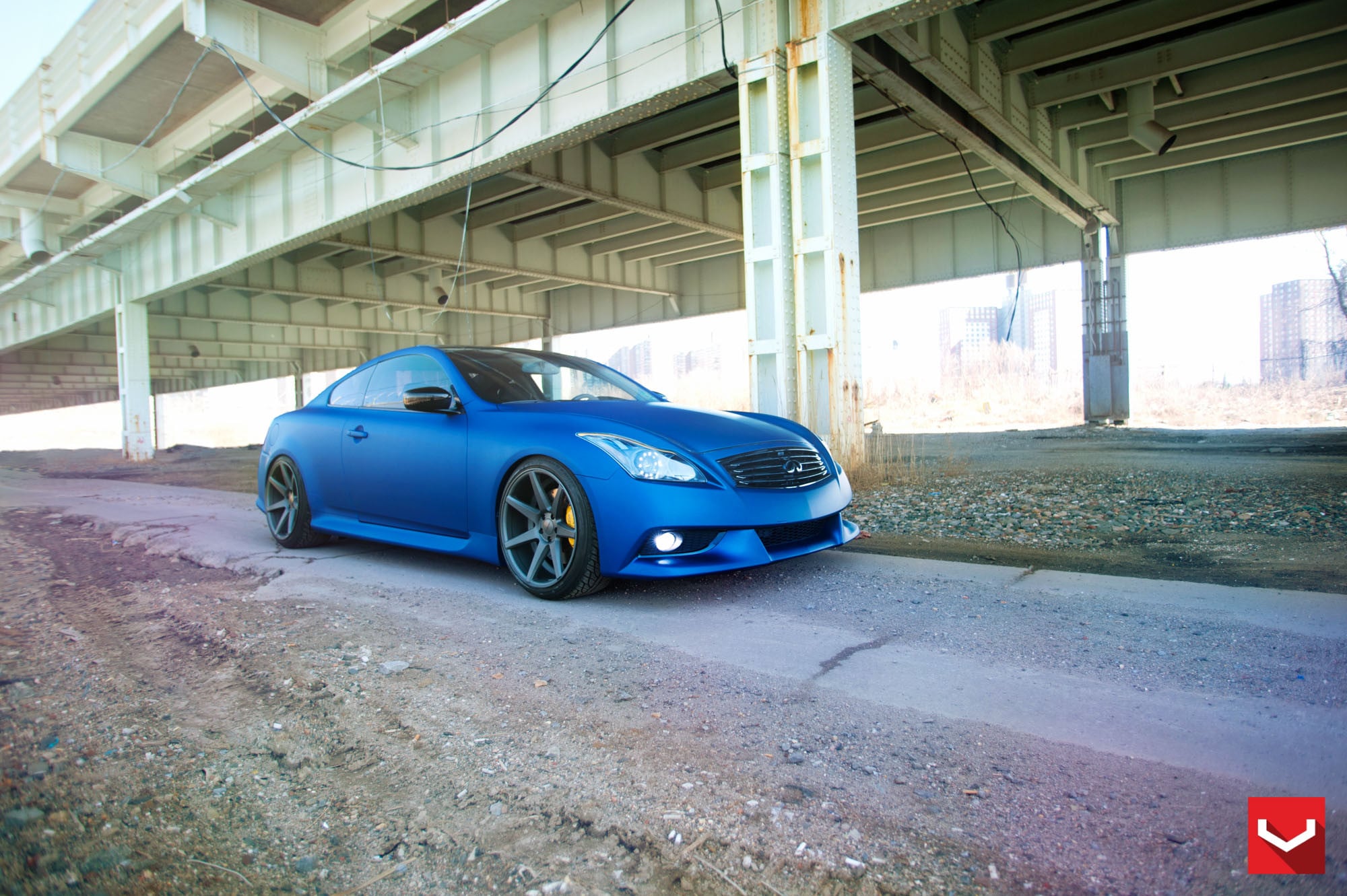 Custom Matte Blue Infiniti G37 with LED Headlights - Photo by Vossen