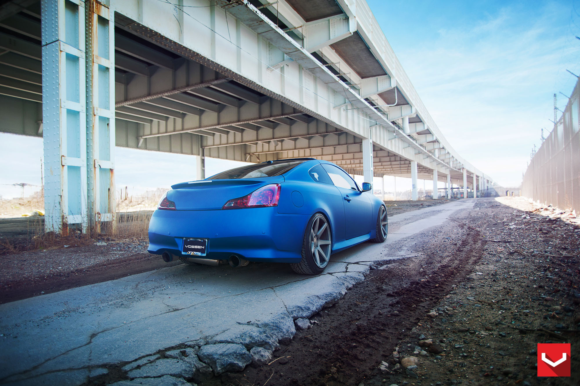 Matte Blue Infiniti G37 with Custom Rear Bumper - Photo by Vossen