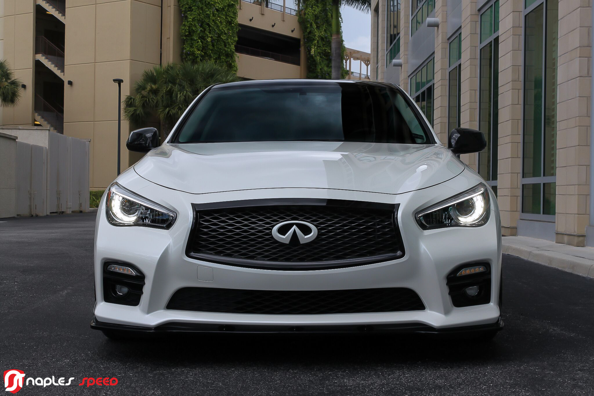 Custom Front Lip on Black Infiniti Q50 - Photo by Naples Speed