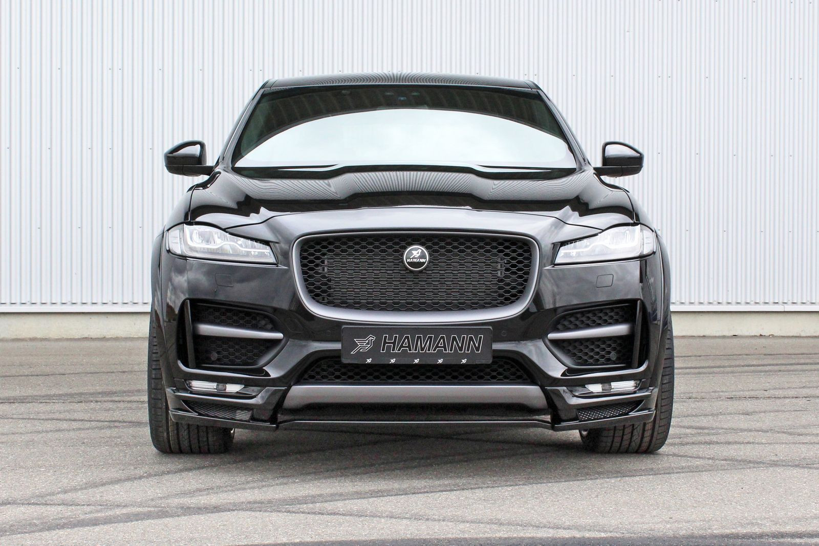 Front Bumper with Fog Lights on Black Jaguar F-Pace - Photo by DUB Magazine