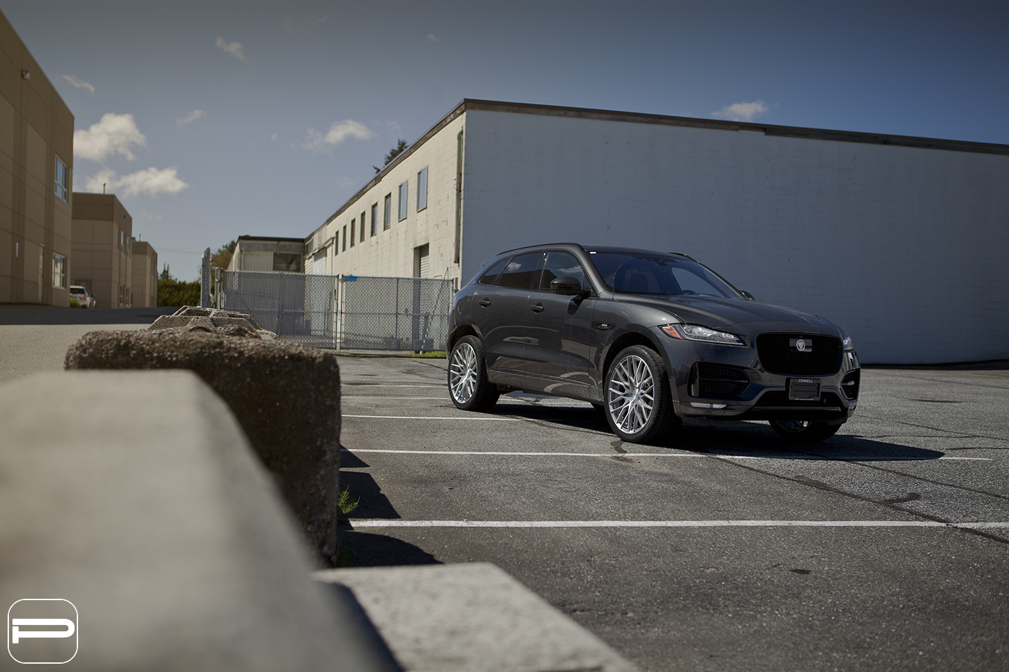 Aftermarket Projector Headlights on Gray Jaguar F-Pace - Photo by PUR Wheels