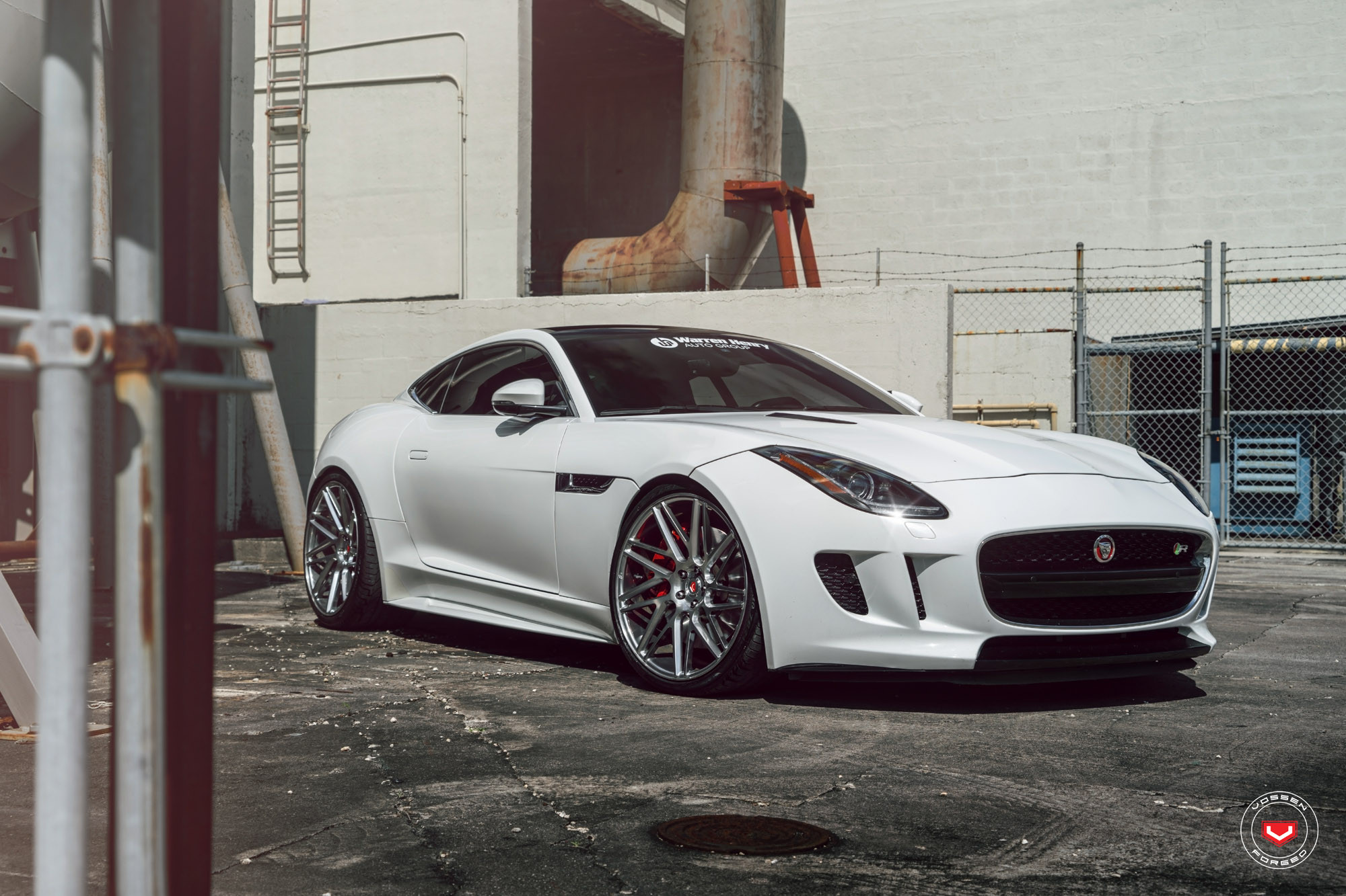White Jaguar F-Type with Custom Front Bumper - Photo by Vossen