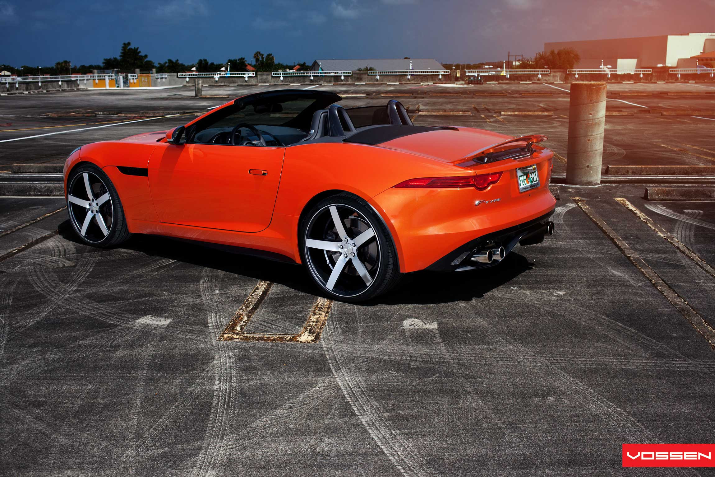 Wing Spoiler on Orange Convertible Jaguar F-Type - Photo by Vossen