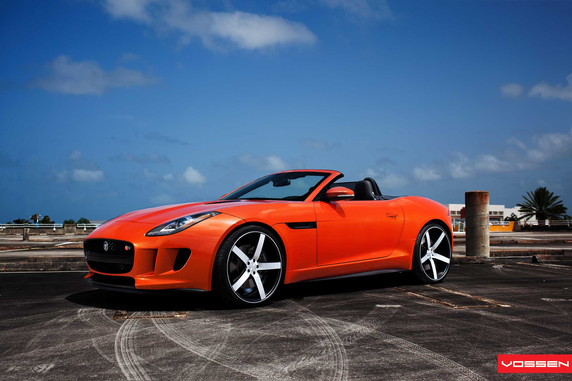 Aftermarket Front Bumper on Orange Convertible Jaguar F-Type - Photo by Vossen