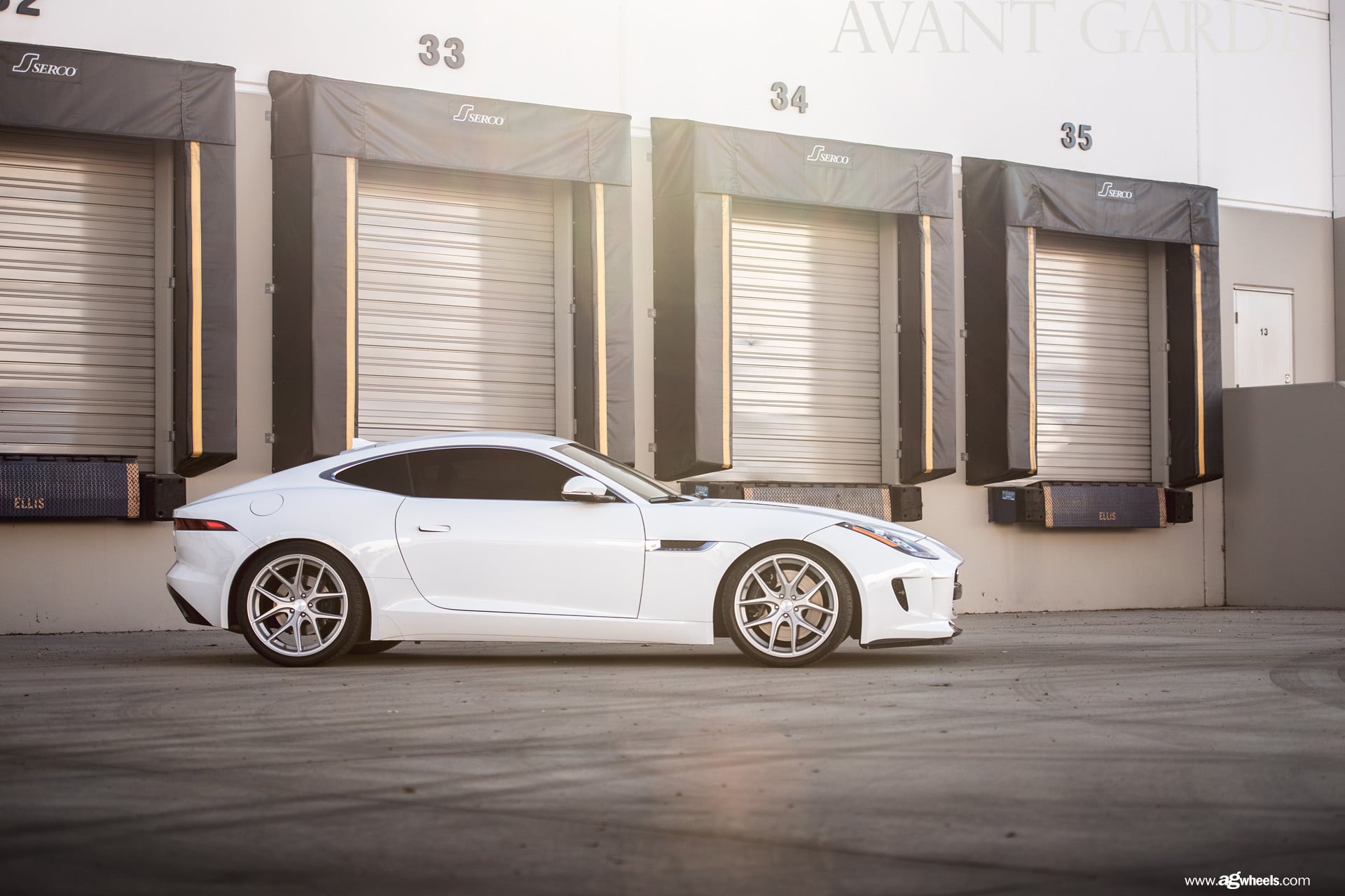Polished Avant Garde Rims on White Jaguar F-Type - Photo by Avant Garde Wheels