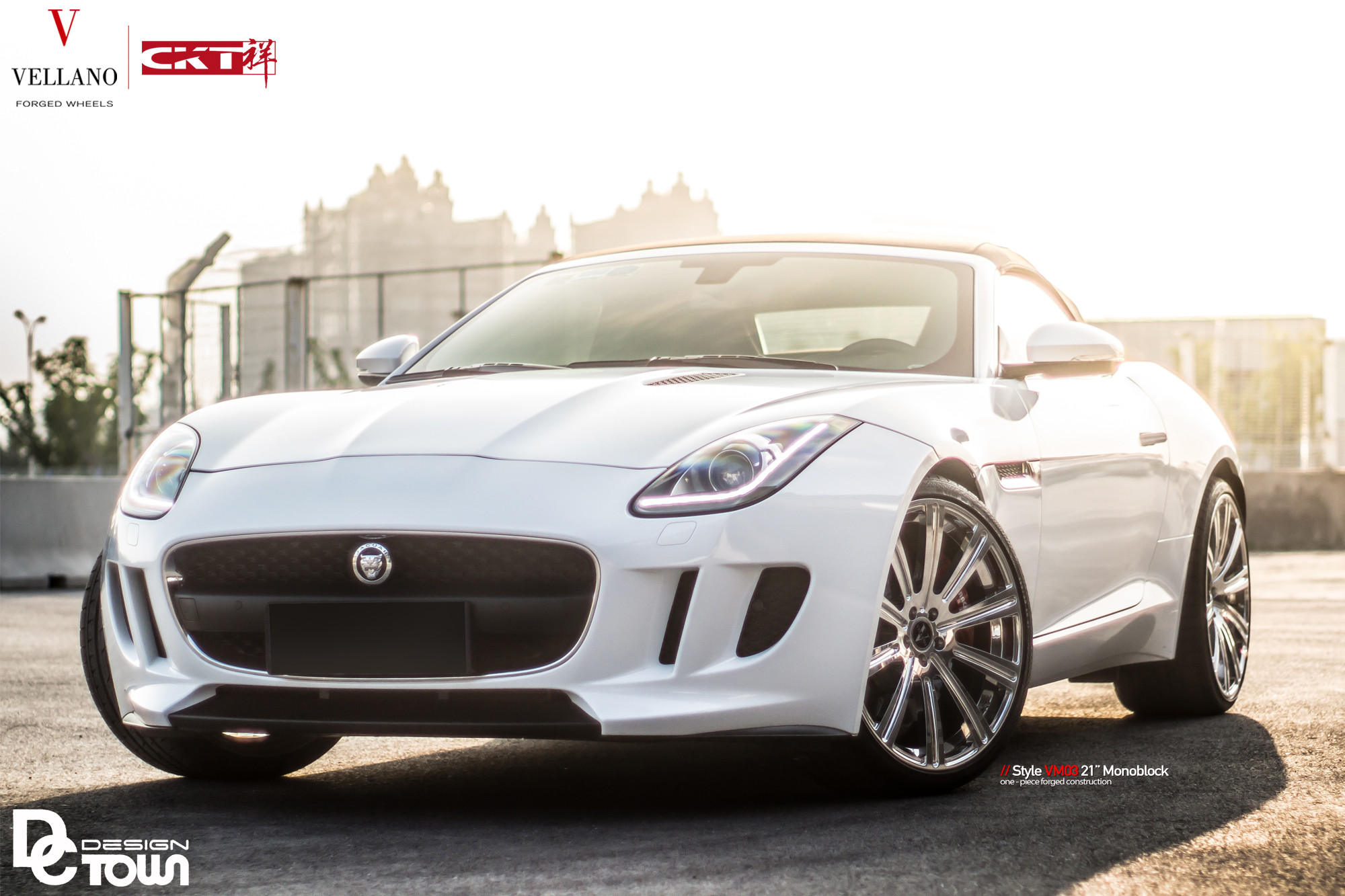 Headlights with DRL-Bar on White Jaguar F-Type - Photo by Vellano
