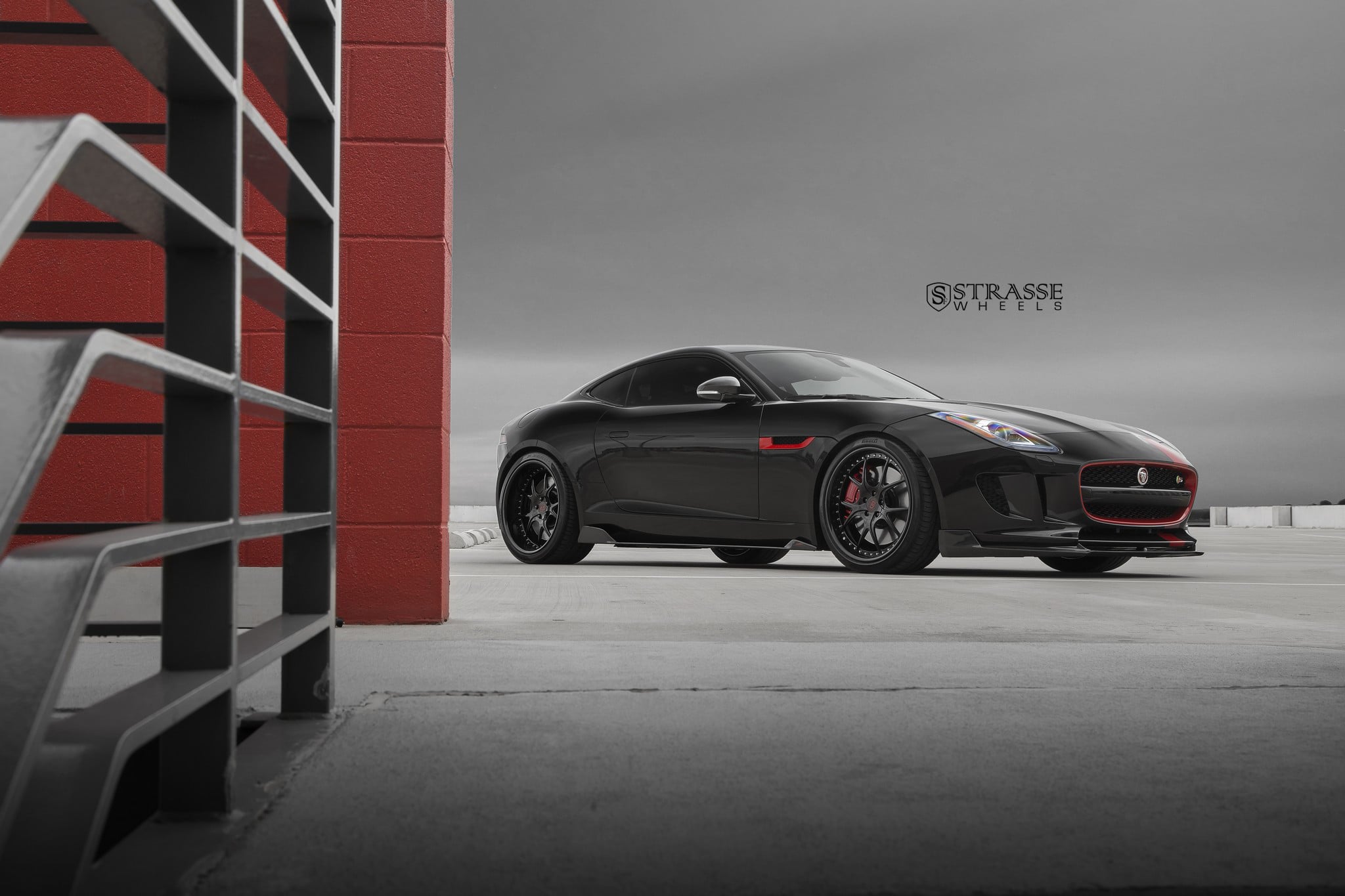 Black Jaguar F-Type with Custom Front Lip - Photo by Strasse Forged