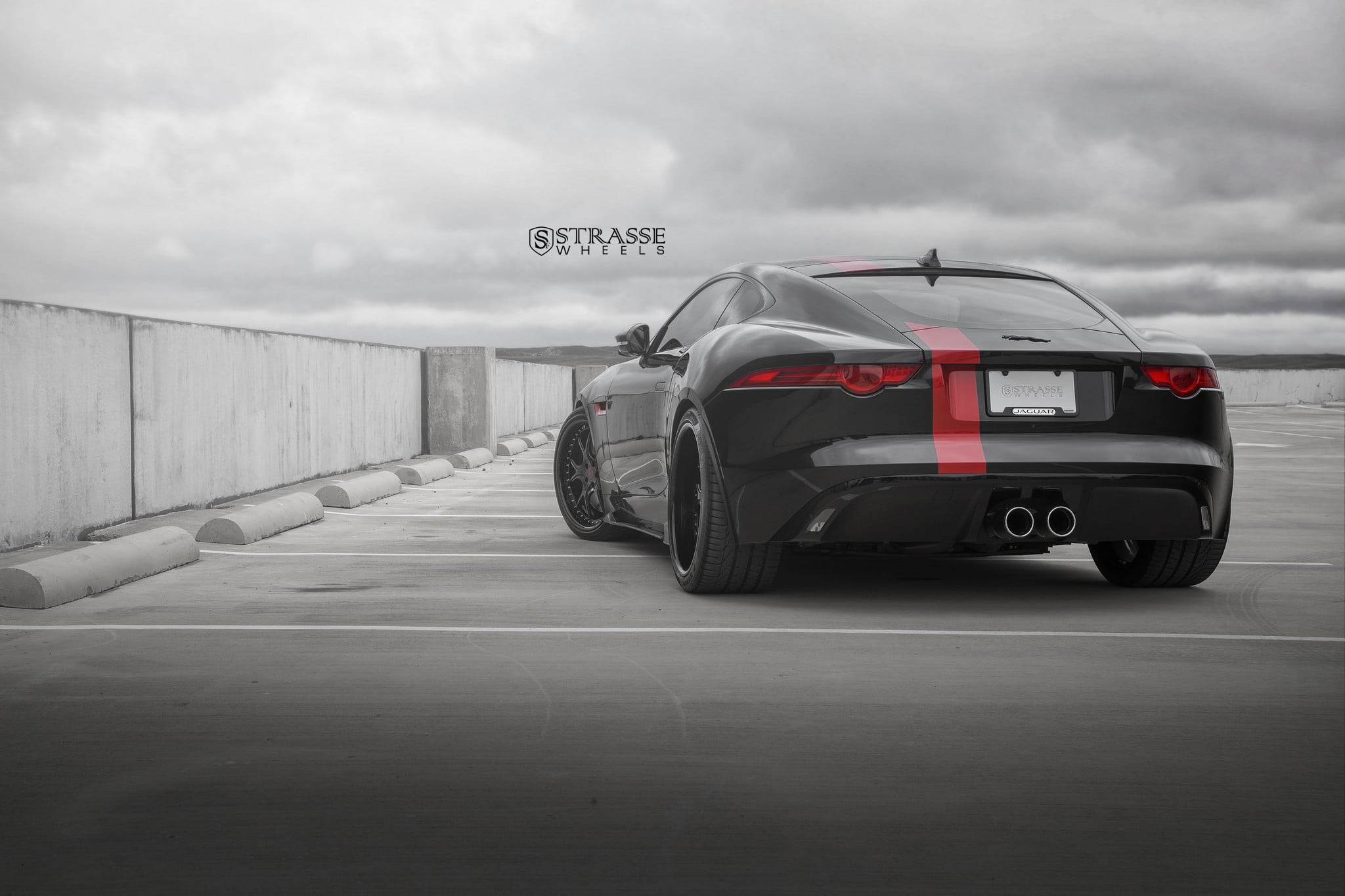 Aftermarket Rear Diffuser on Black Jaguar F-Type - Photo by Strasse Forged