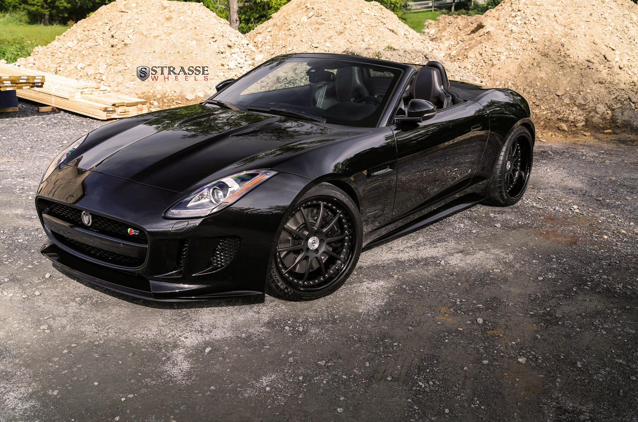 Custom Front Bumper on Black Convertible Jaguar F-Type - Photo by Strasse Forged