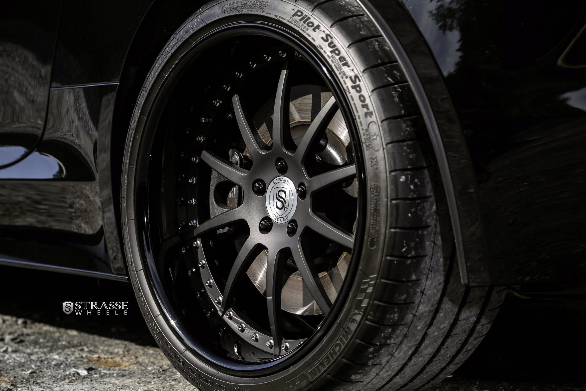 Michelin Tires on Black Convertible Jaguar F-Type - Photo by Strasse Forged