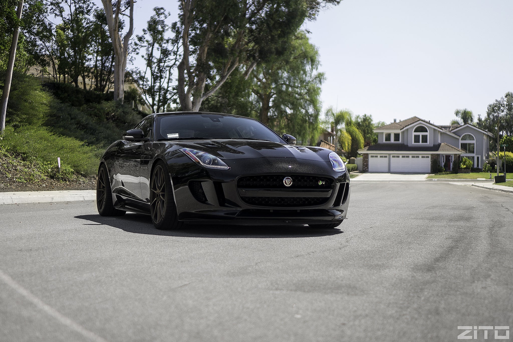 Custom Front Bumper on Black Jaguar F-Type - Photo by Zito Wheels