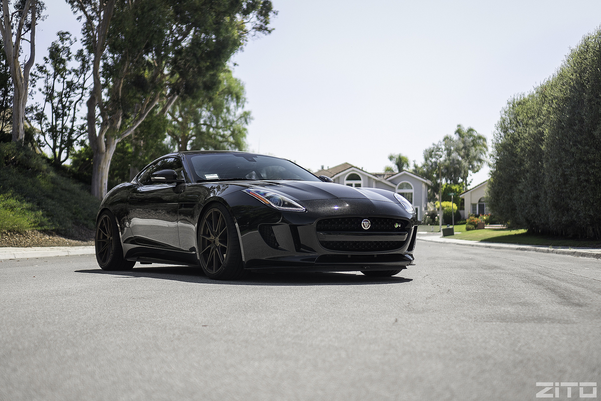 Black Jaguar F-Type with Aftermarket Projector Headlights - Photo by Zito Wheels