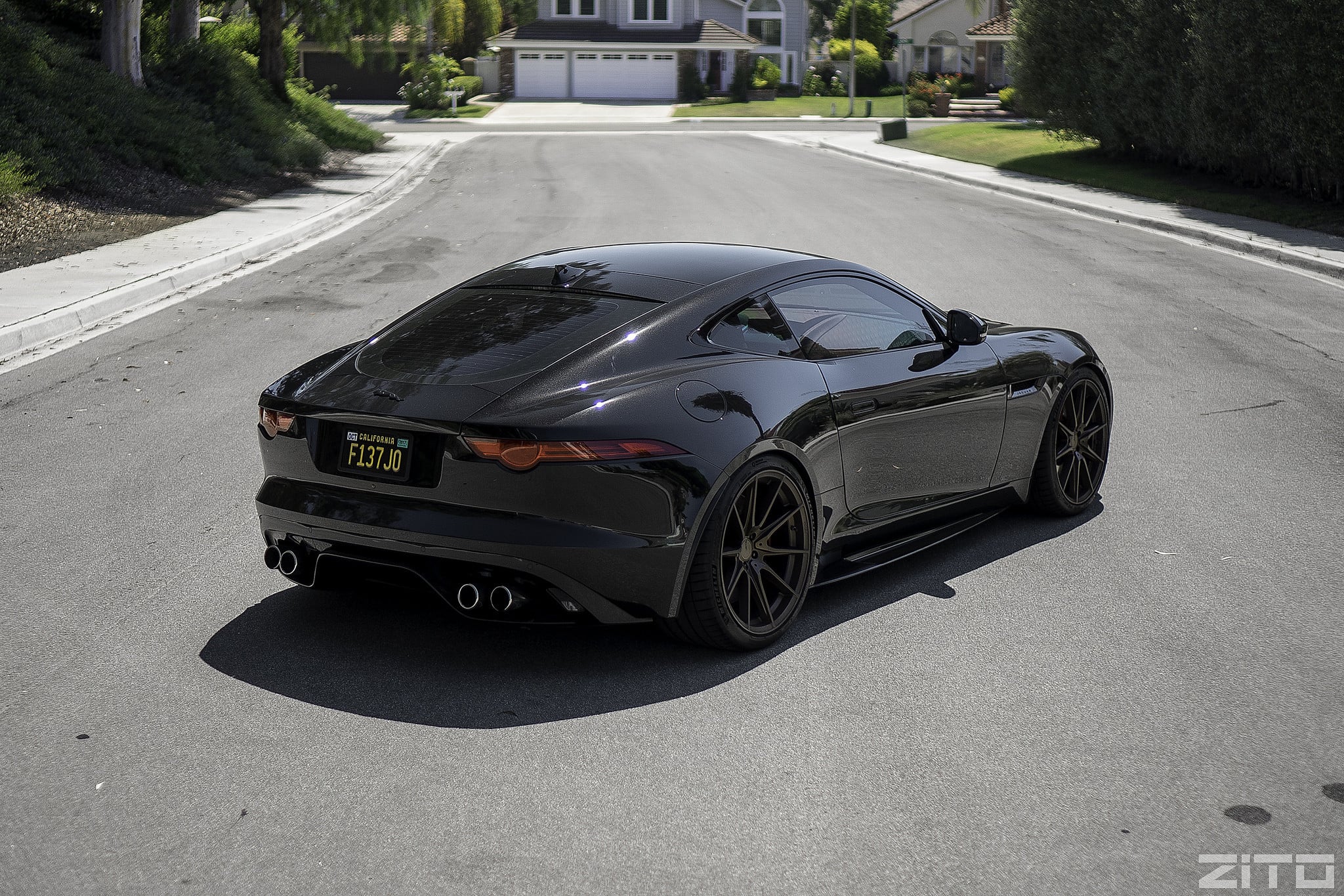 Custom Rear Diffuser on Black Jaguar F-Type - Photo by Zito Wheels