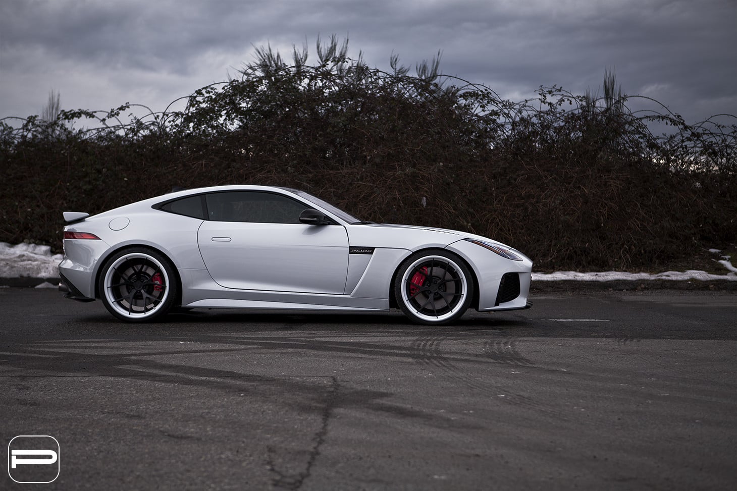 Custom White Jaguar F-Type Side Skirts - Photo by PUR Wheels