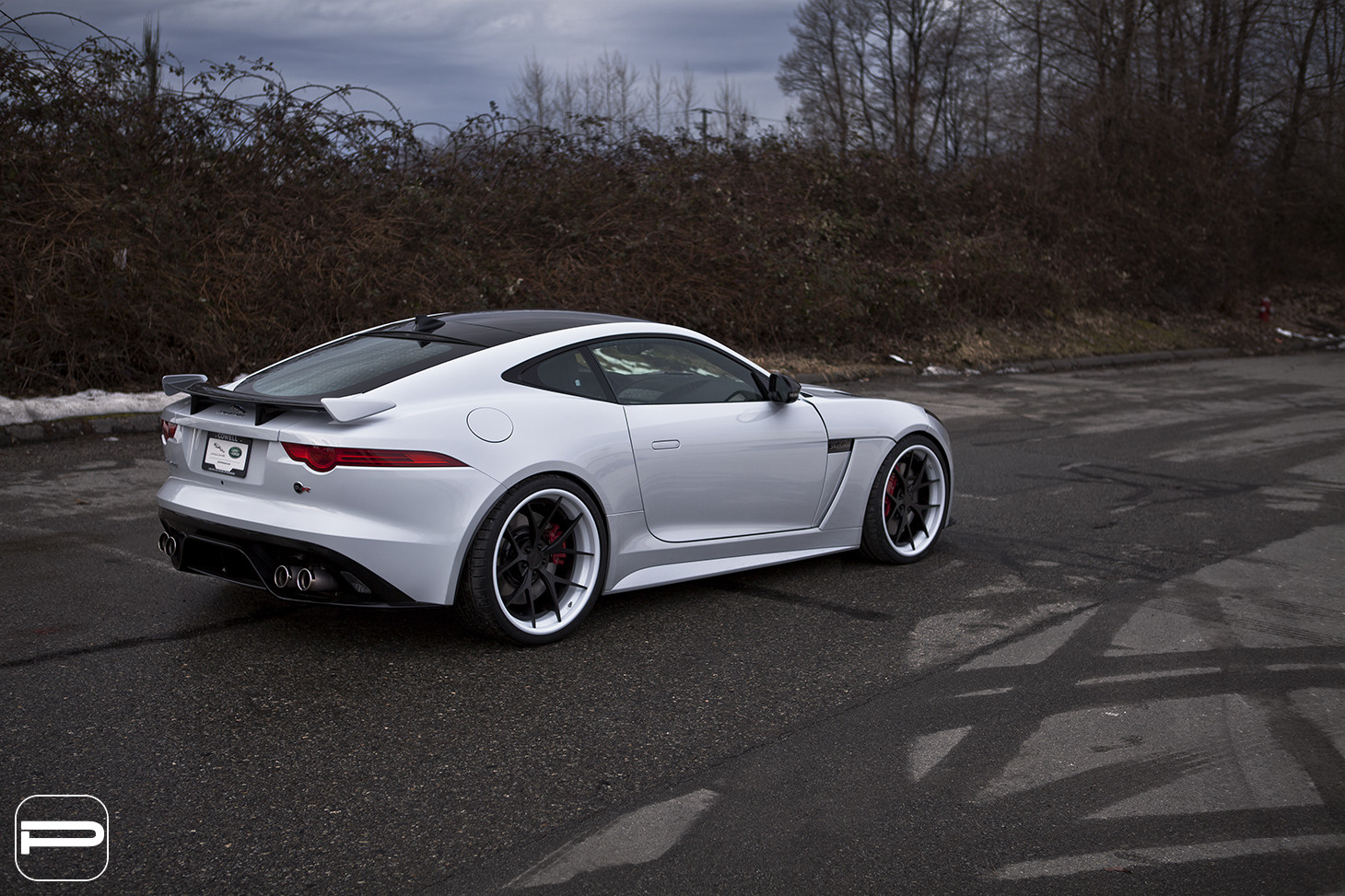 Aftermarket Wing Spoiler on White Jaguar F-Type - Photo by PUR Wheels