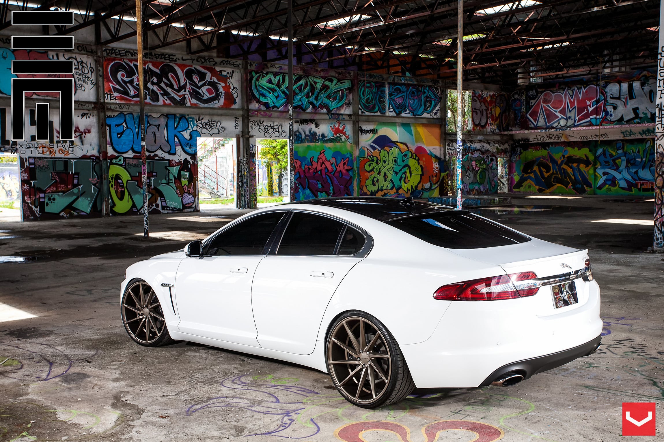 White Jaguar XF with Aftermarket Rear Bumper Cover - Photo by Vossen