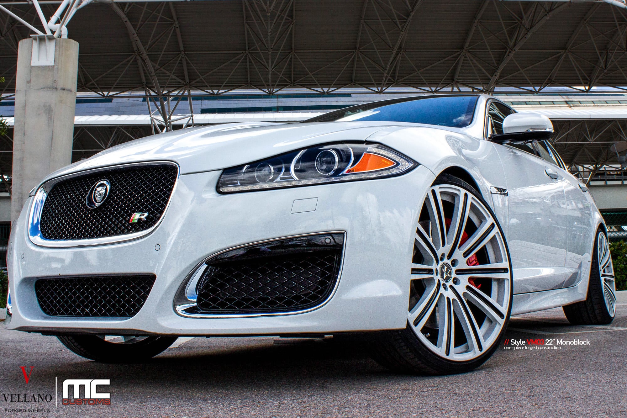 Chrome Mesh Grille on White Jaguar XF - Photo by Vellano