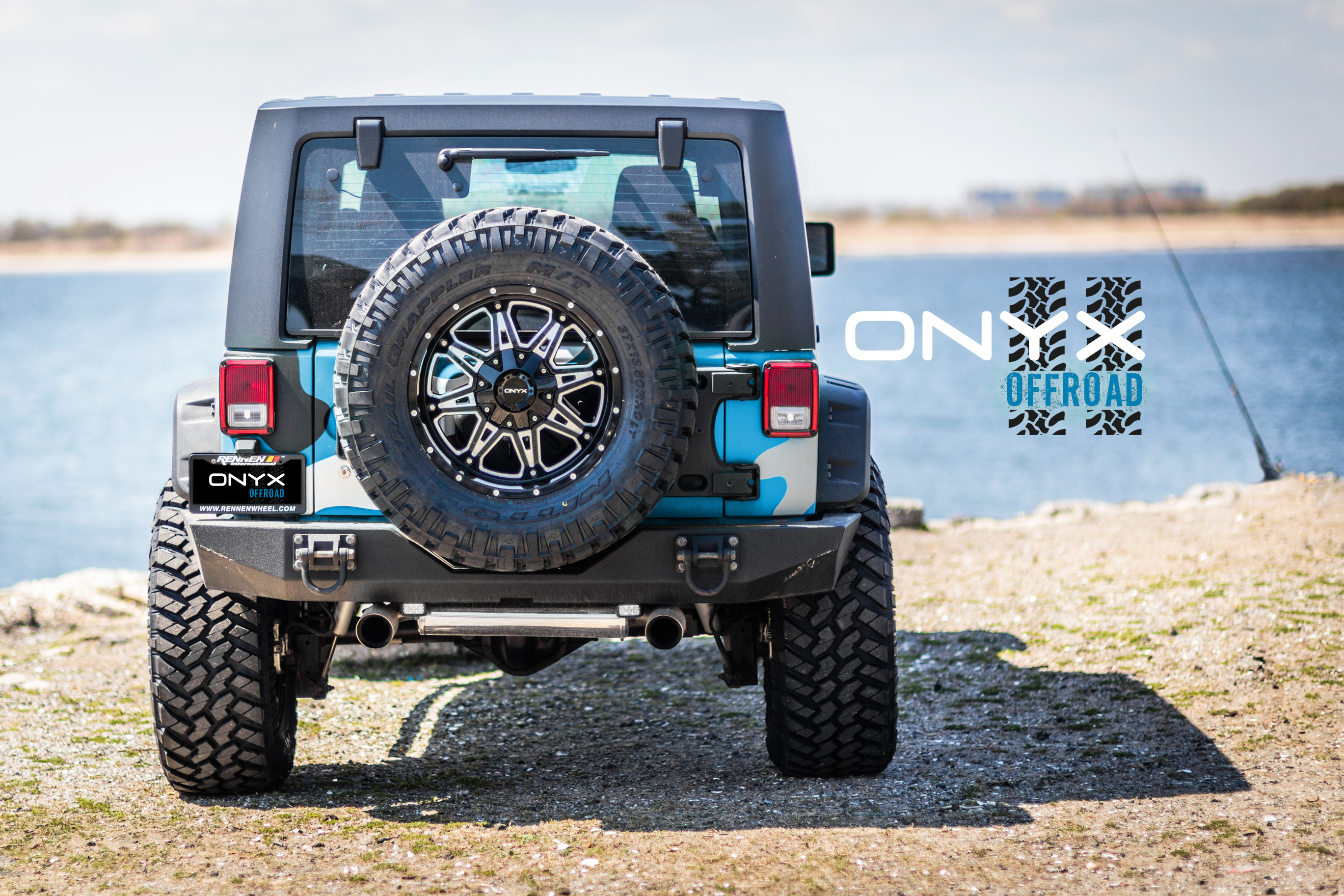 Onyx Spare Tire Kit on Camo Painted Jeep Wrangler - Photo by Onyx Offroad