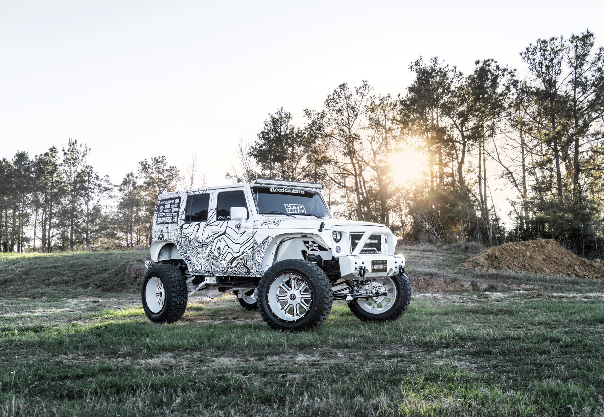 White Lifted Jeep Wrangler with Off-Road LED Light Bars - Photo by TIS Wheels