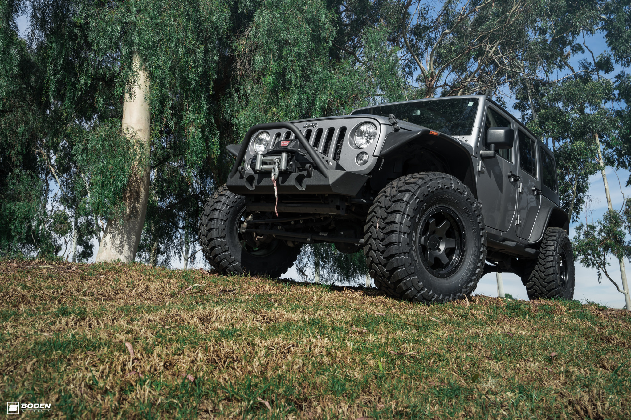 Gray Jeep Wrangler with Warn Off-Road Front Bumper - Photo by Boden Autohaus
