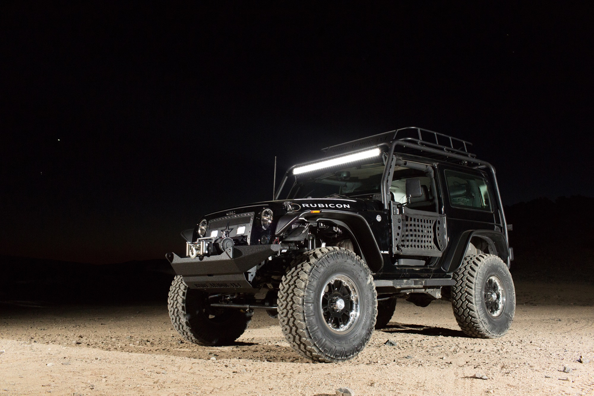 Jeep Rubicon With Mesh Doors and LED Lightbar - Photo by Ben Chan Photography