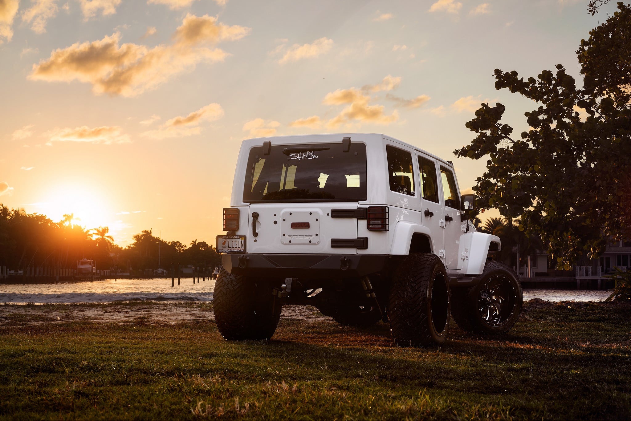 Rear Bumper with Tow Hooks on White Jeep Wrangler - Photo by Fuel Offroad