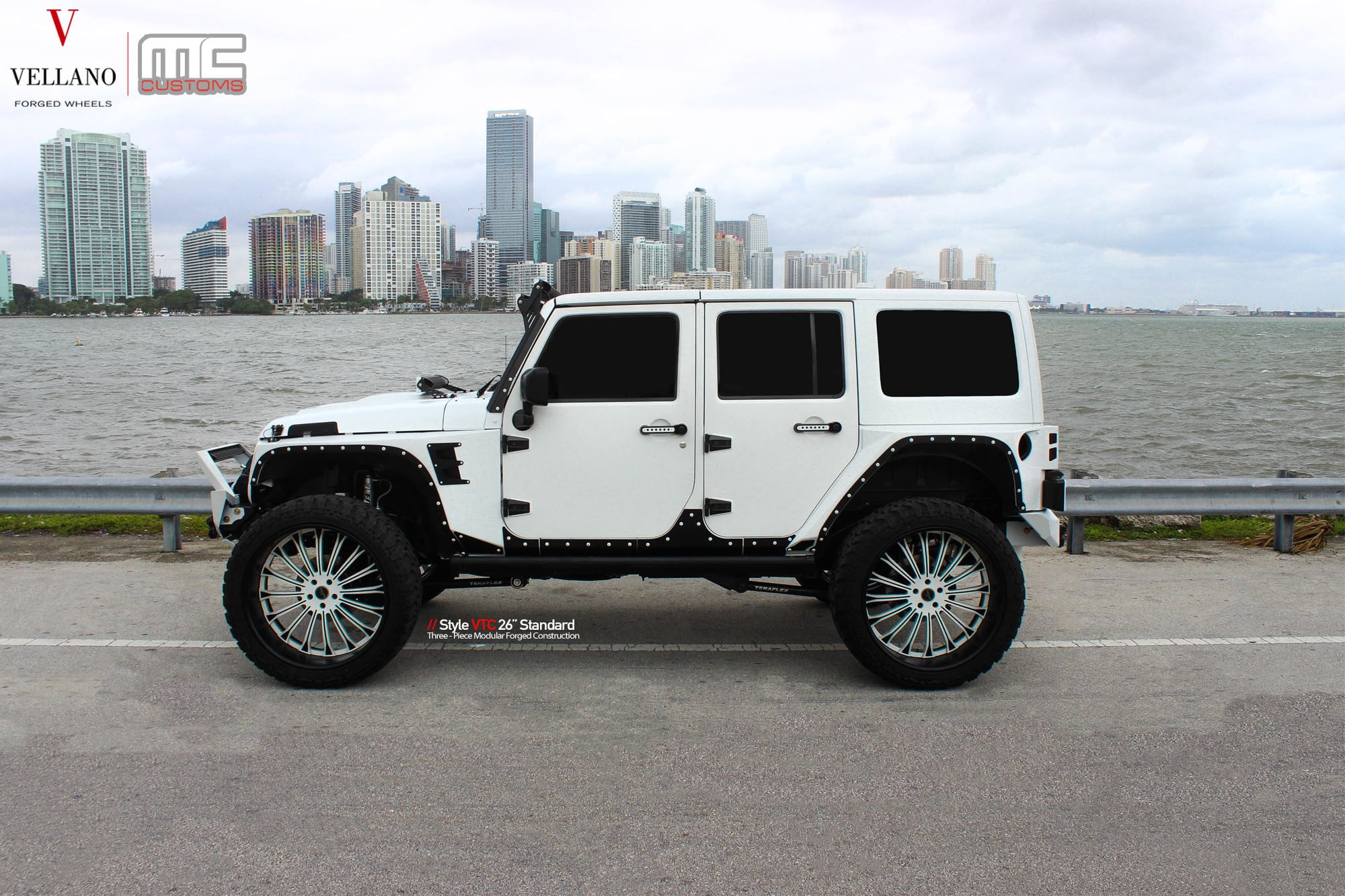 White Jeep Wrangler with 26 Inch Standard Vellano Rims - Photo by Vellano