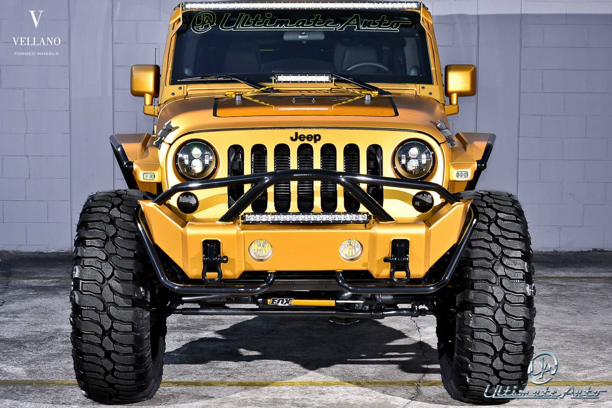 Custom Off-Road Front Bumper on Orange Jeep Wrangler - Photo by Vellano