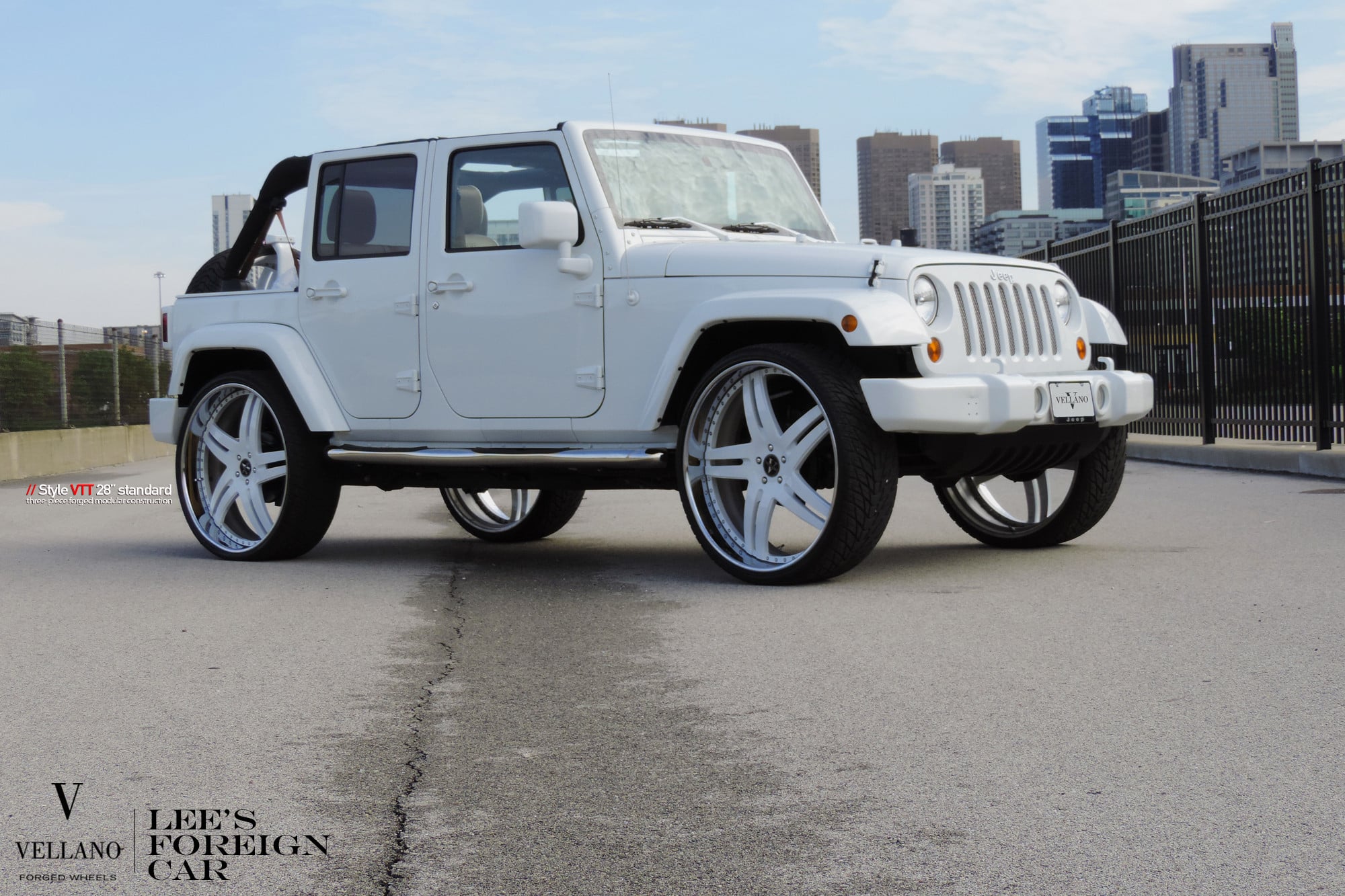 Aftermarket Front Bumper on White Jeep Wrangler - Photo by Vellano