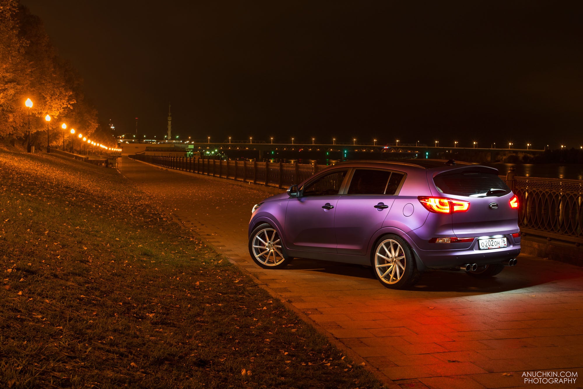 Custom LED Taillights on Purple Matte Kia Sportage - Photo by Vossen
