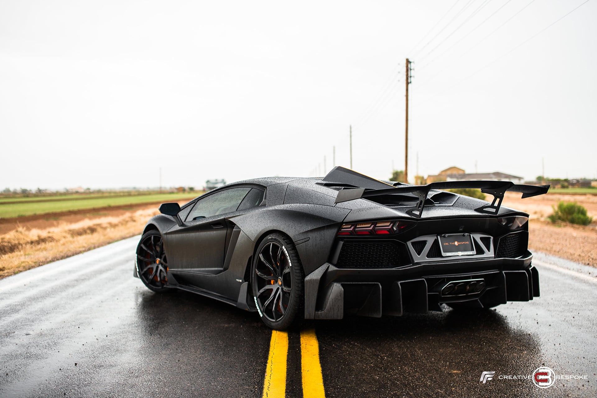 Black Matte Lamborghini Aventador with Large Wing Spoiler - Photo by Forgiato